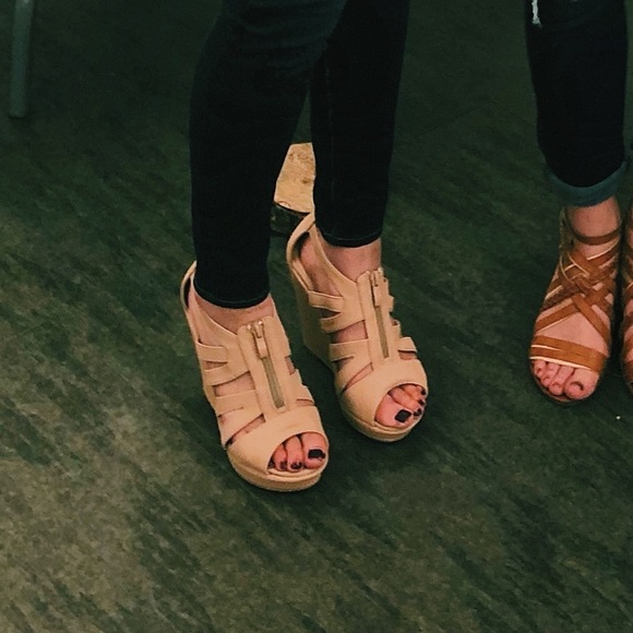 Tan Mila Lady Nude Wedge Heels - Picture 9 of 9